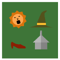 疯狂猜图太阳 巫师帽子 高跟鞋和小房子