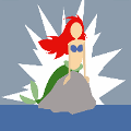 icomania:Mermaid with red hair sitting on a rock.