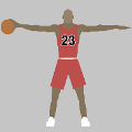 icomania:A man in a red basketball outfit, holding his arms out and he has a basketball in one hand