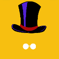 icomania:A man with a top hat and white eyes behind a yellow background.