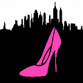 icomania:Pink pump and black city skyline, New York City.