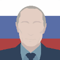 icomania:Man with hallow face in front of Russian flag.