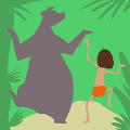 icomania:Dancing bear in the jungle with little boy.