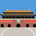 icomania:Oriental building with picture of dictator on the front.