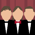 icomania:Three figures in tuxedos and one is wearing a red bowtie and the others are wearing black bowties