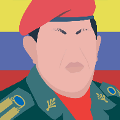 icomania:Angry man with red barret, miliatry unifrom, in front of blue red and yellow flag.