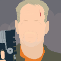 icomania:Man with scratch on his face holding a gun.