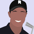 icomania:Black golfer wearing black hat and holding a club.