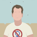 icomania:A man sitting on a couch wearing a shirt with the Feminist symbol and a red line going across it.