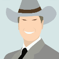 icomania:Man with cowboy hat and white smile.