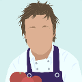 icomania:A person with brown hair, wearing blue overalls and a white shirt, holding apples