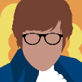 icomania:A man with brown hair and black glasses wearing a blue and white outfit