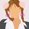 icomania:A woman with long brown hair in pink pigtails and a grey a sweater and white oxford shirt