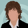 icomania:A man with long brown hair, wearing a black suit and white shirt with no facial features