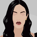 icomania:A woman with long black hair, andf dark lips with no other facial featuresa