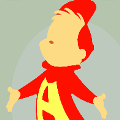 icomania:A person with no facial features, wearing a red hat and red sweater with the letter in A in yellow on front