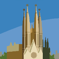 icomania:A gold Church in front of green trees and a blue sky