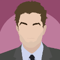 icomania:A man in front of a purple background wearing a suit