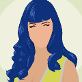 icomania:A woman with a yellow shirt on with blue hair