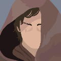 icomania:person in a brown robe and hood with a scar over his eye