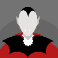 icomania:A person with white fangs wearing a black and red outfit