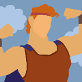 icomania:A buff man flexing in front of the clouds.