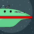 icomania:A space shuttle or ship thats green and red.