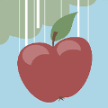 icomania: A red apple falling from the sky.