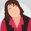 icomania:A larger woman with a black vest and red shirt.