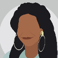 icomania:A black woman smiling with hoop earrings.