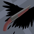 icomania:The wings of a black raven and a rifle.