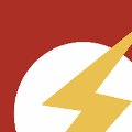 icomania:A yellow lightning bolt in a white circle on a red background.